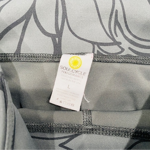 SoulCycle Grey Black Blue Floral Mesh Cutout Cropped Spin Athletic Leggings - Picture 6 of 7